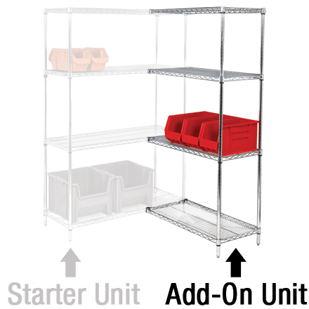 48 x 18 x 86" - 4 Shelf Wire Shelving Add-On Unit